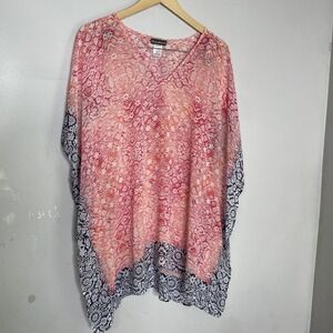 Tommy Bahama Pink & Navy Ombre Sheer Floral Kaftan Top – Size XS‎